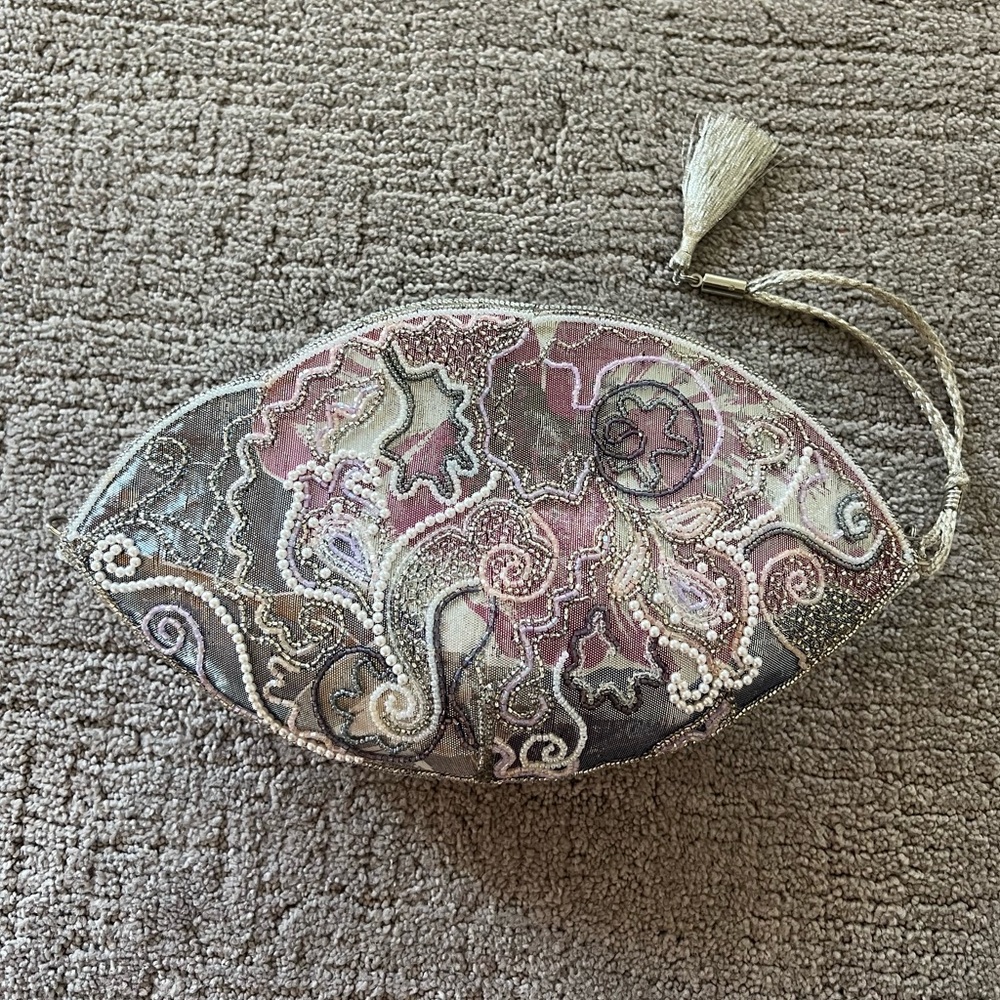 Hashimoto Vintage Beaded Metallic Clutch